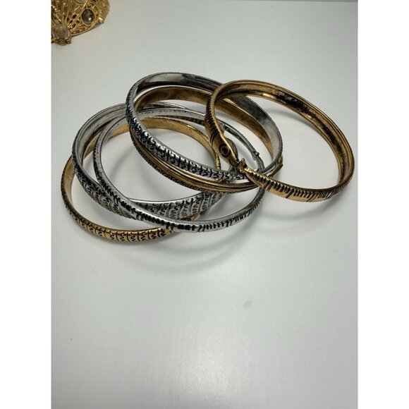 ZARA Fish Design Bangle Bracelets Set Of 6 Gold And Silver Tone - Picture 6 of 7